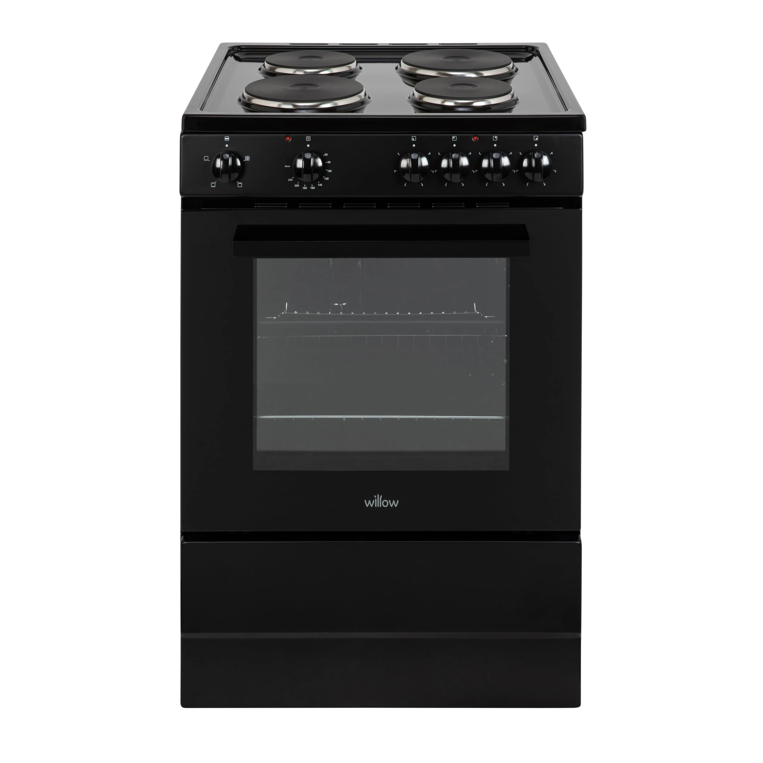 Willow WSE60BK 68L Freestanding Single Cavity Cooker, 60cm Electric Cooker - Black