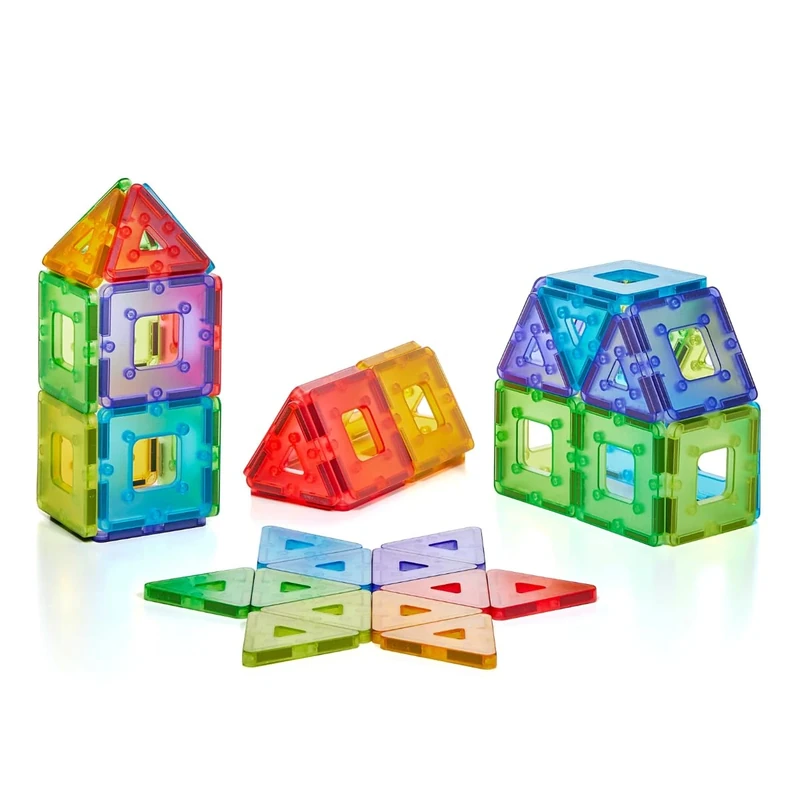Translucent Polydron Kindermag Starter Set - Rainbow Coloured Magnetic Learning Tiles - Educational Construction Building Blocks Toy - 48 Pieces - 12 months +