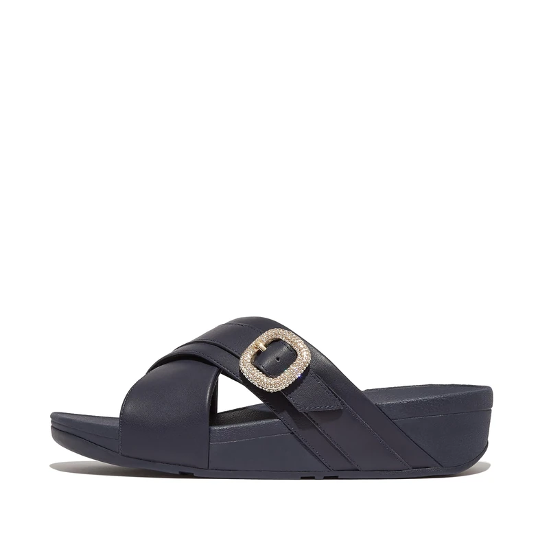 Fitflop LULU CRYSTAL-BUCKLE LEATHER CROSS SLIDES