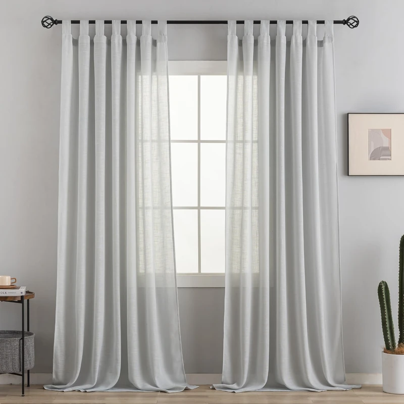 VOILYBIRD Natural Linen Semi Sheer Curtains Tab Top Light Filtering Elegant Curtains & Drapes for Living Room 52 x 84 Inch Length, 2 Panels, Light Grey - Image 1
