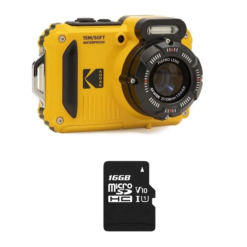 KODAK Pixpro WPZ2 Pack + 1 SD Card, Compact Digital Camera 16 m Pixels, Waterproof to 15 m, Shockproof, 720p Video, 2.7 LCD Screen – Li-ion Battery – Yellow