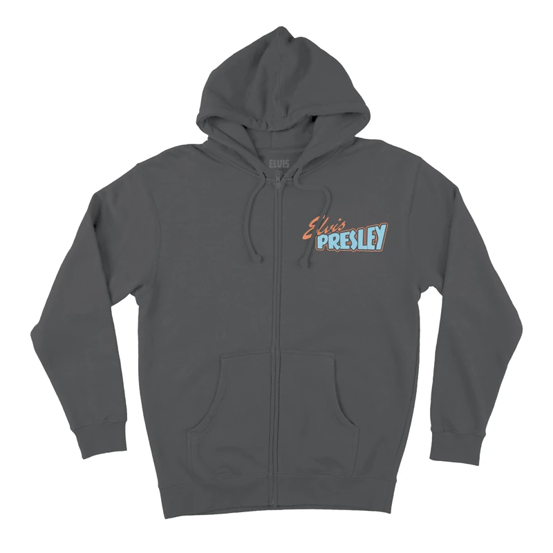 ELVIS PRESLEY Unisex-Adult Grey Photo Back Zip Hoodie Hooded Sweatshirt, Dark Heather, L - Image 1