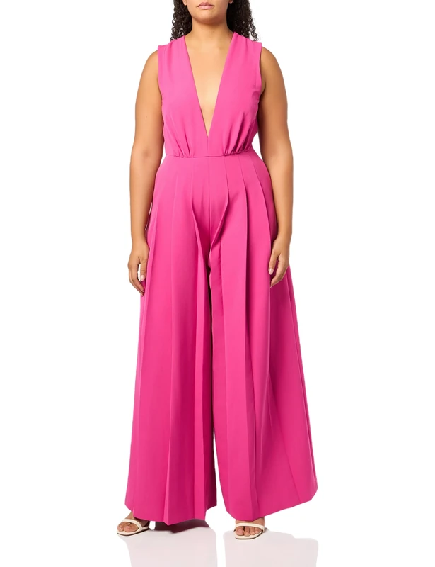 BCBGMAXAZRIA Women's Sleeveless V Neck Wide Leg Jumpsuit, Berry, 2