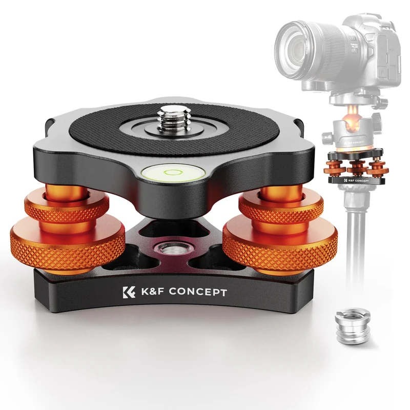 K&F CONCEPT Levelling Base, Aluminium Levelling Base with 3/8 Inch Screw, -5° Precise Angle Adjustment, Tricycle Levelling for Macro Panoramic Photography with 1/4 to 3/8 Screw, 3kg Load Capacity
