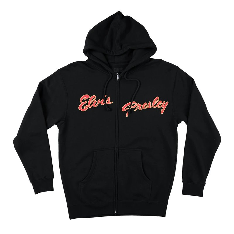 ELVIS PRESLEY Unisex-Adult Black/Red Photo Back Zip Hoodie Hooded Sweatshirt, XL