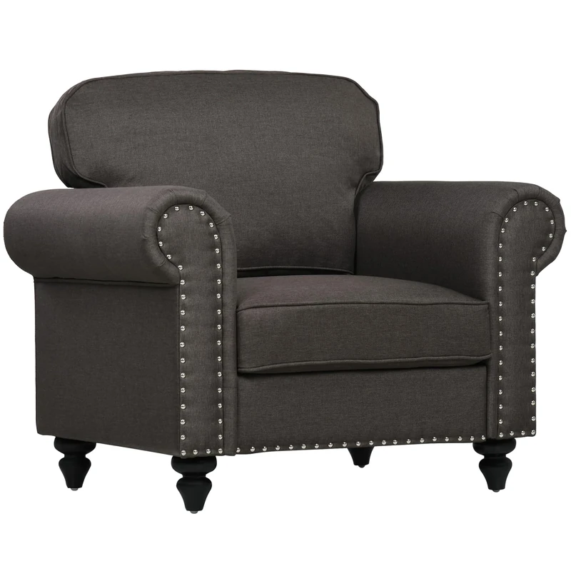 HOMCOM Accent Chair with Nailhead Trim Rolled Arms - Dark Brown