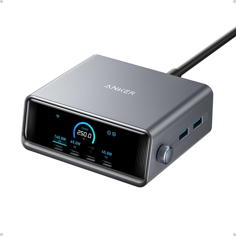 Anker Prime 250W USB-C Charger - 6-Port GaN Station with LCD Display