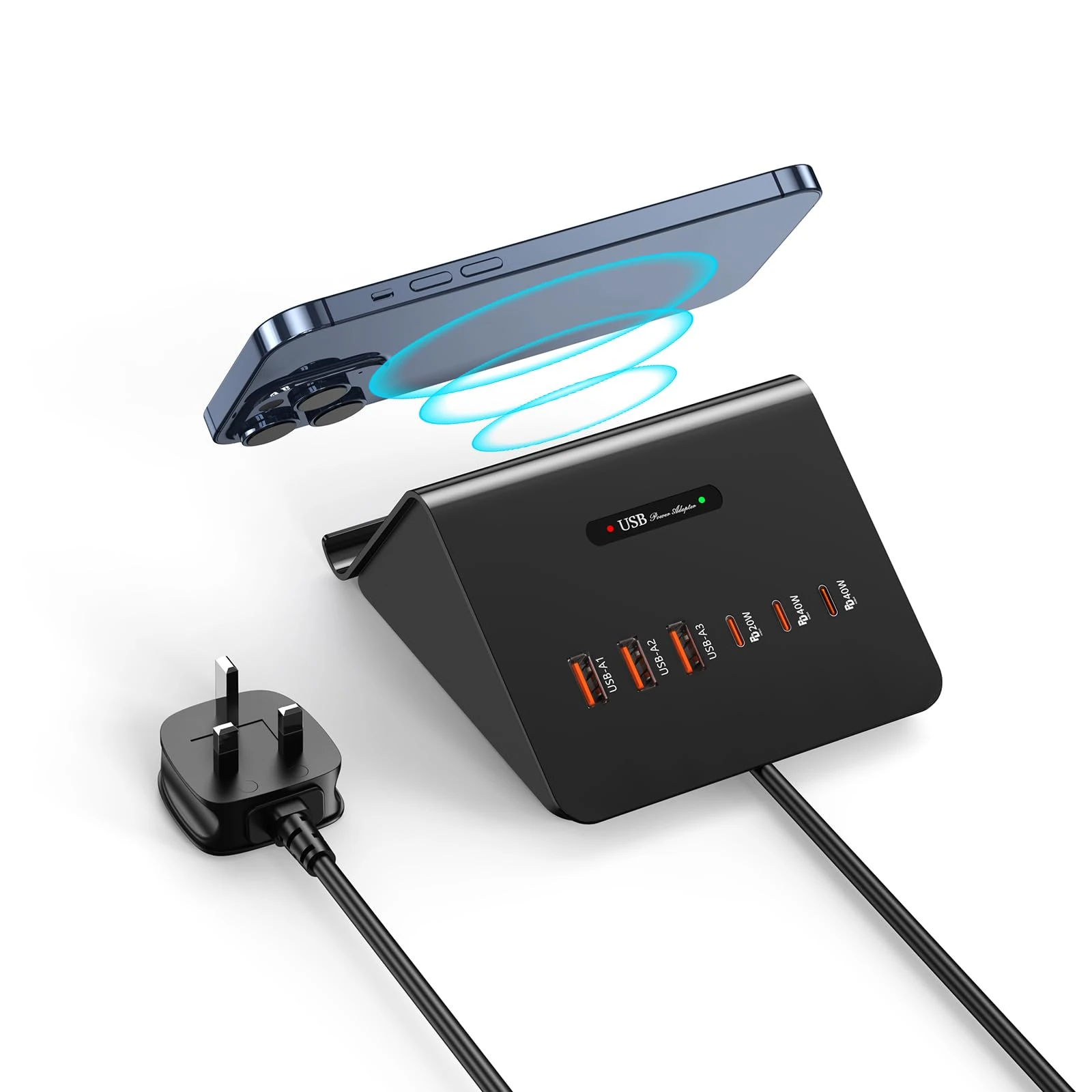 LEENFAER 100W USB C Charging Station with 15W Wireless Charger,Multiple 45W USB C Laptop Charger for MacBook Pro/Air, iPad Pro/Air, iPhone 16/15, Samsung Galaxy,etc