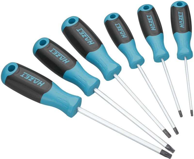 HAZET SW T10-T30 811T/6 Screwdriver Set with Torx Inner Profile, Non-Slip 3-Component Handle, Round Blade, 6-Piece Set