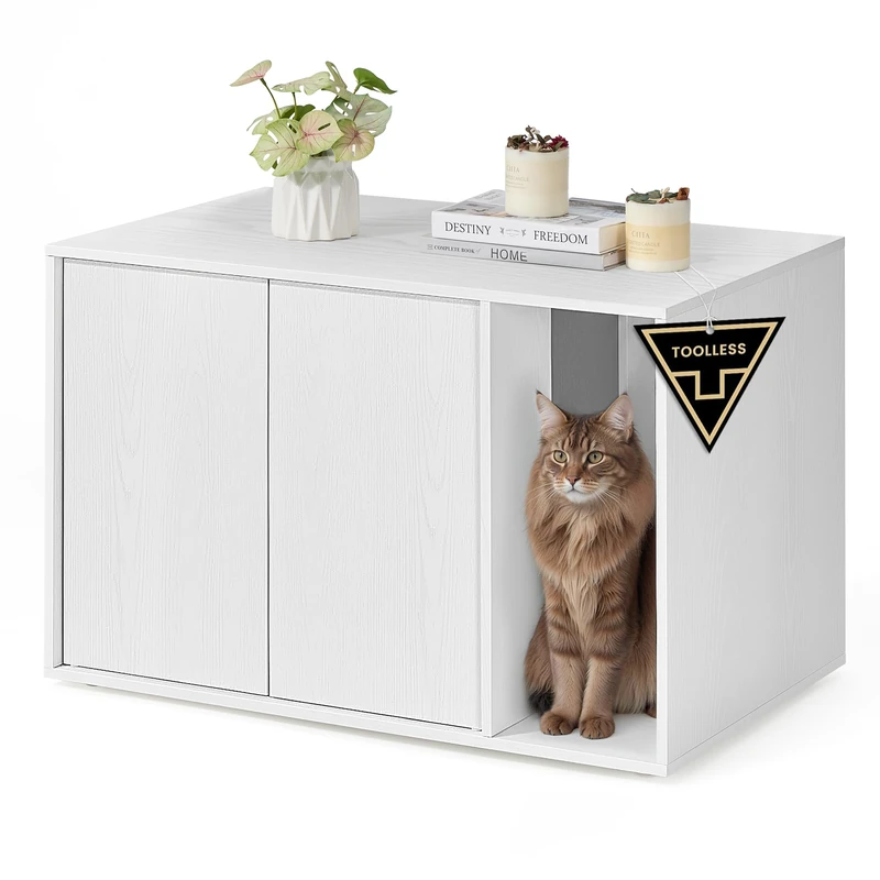 SONGMICS HOME Hidden Cat Litter Box Enclosure - Snow White