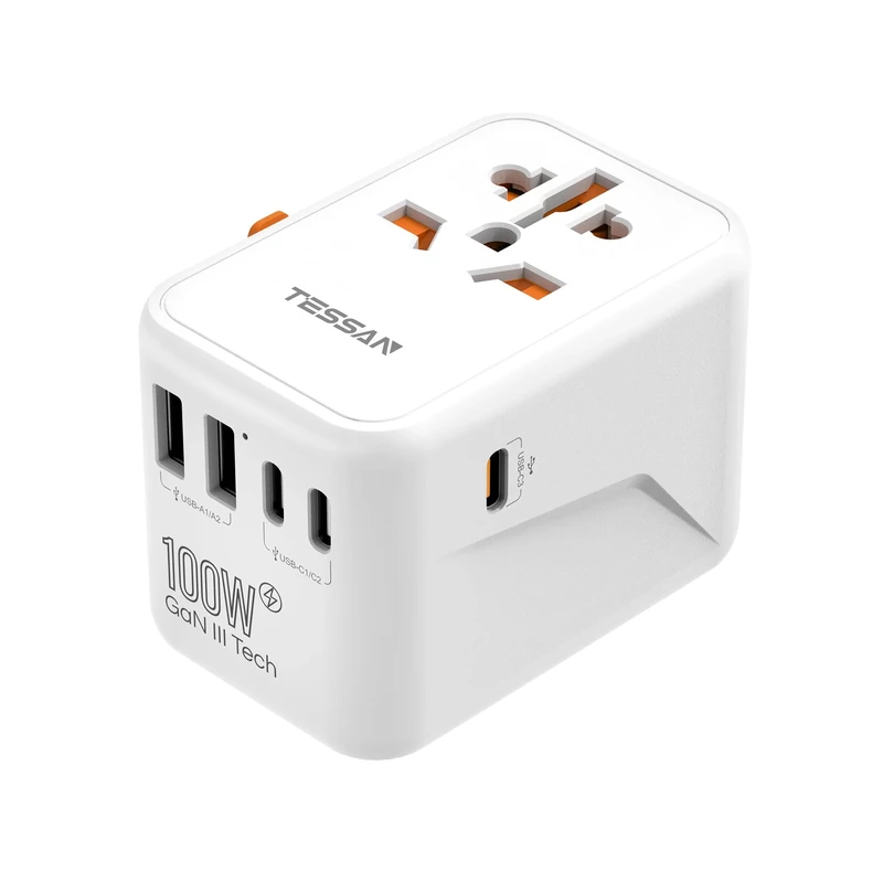 Universal Travel Adapter 100W, TESSAN International Travel Adapter with GaN Charging Ports 5 USB(3 USB C), Power Adaptor Worldwide for US to European EU UK Ireland AUS USA Germany (Type C/G/A/I)