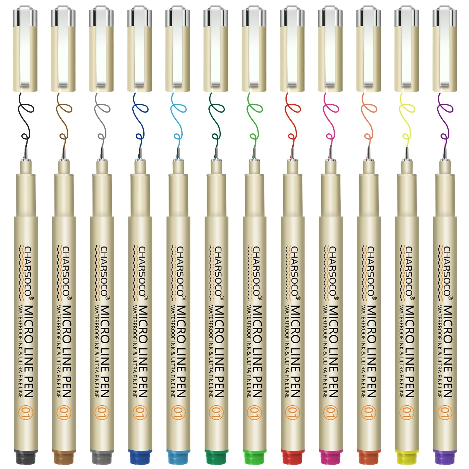 CHARSOCO Micro Pen, Fine Point Pen with 12 Colors, Waterproof Archival Ink, 0.25mm Fineliner Ink Pens for Artist Illustration, Sketching, Anime, Manga, Technical Drawing and Scrapbooking