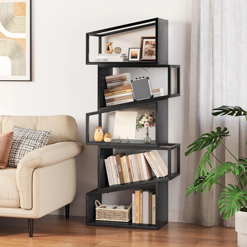 YITAHOME Bookcase, 5-Tier Bookshelf Industrial Shelving Unit with Steel Frame Tall Display Shelf Storage Rack with Open Shelves for Living Room Bedroom Home Office Kitchen