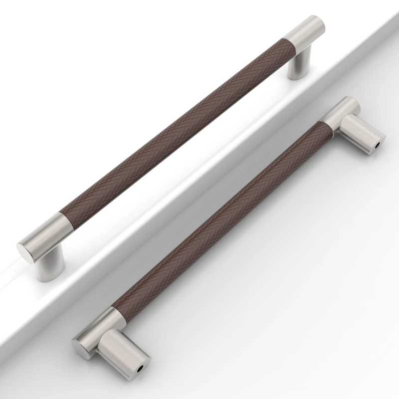 Coinkoly 10 Pack 10 Inch(254mm) Brown and Brushed Satin Nickel Pulls Knurled Kitchen Cabinet Handles Drawer Pulls Dresser Hardware for Cabinets Cupboard Bathroom CK0001