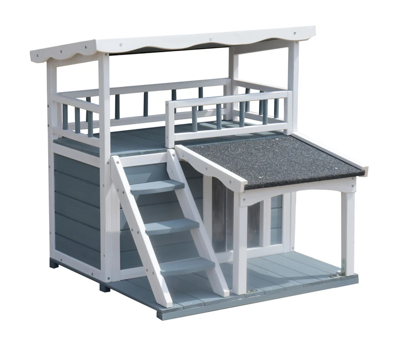 Dehner Lieblinge Maison Cat House, Outdoor Cat Cave for Cats, Robust, Approx. 78 x 75 x 73 cm, Fir Wood, Grey/White