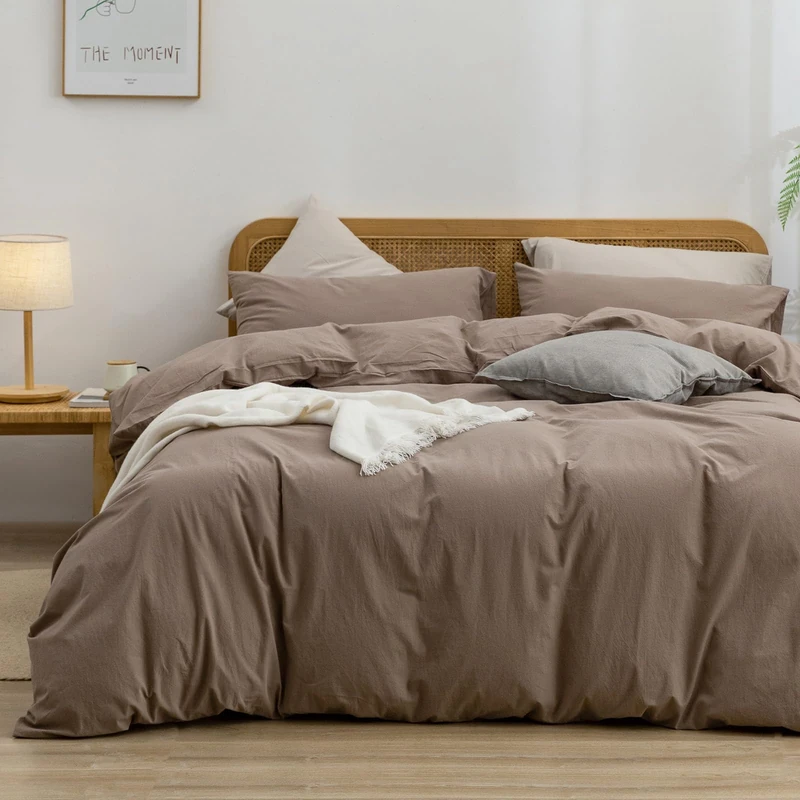 BESTOUCH Cotton Solid Duvet Cover Set Pine Bark Brown Super King Plus
