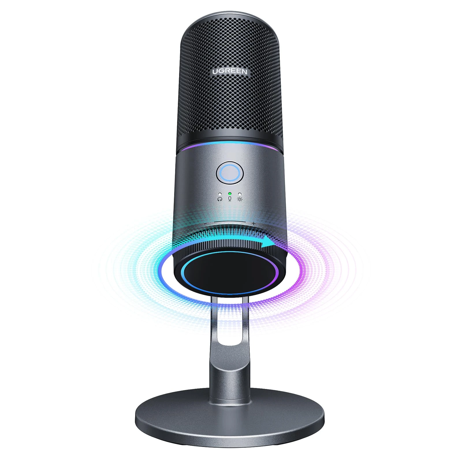 UGREEN USB Microphone 24bit/96KHz RGB Gaming Mic Cardioid Condenser PC Microphone Noise Reduction for Podcasting, Streaming, Recording with Quick Mute, Gain Knob for PS4/PS5/Mac/Laptop