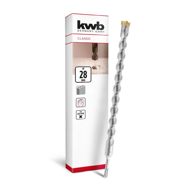 kwb SDS Plus Drill Bit, SDS Plus Hammer Drill Bit (Ø 28 mm x 460/400 mm, With Extremely Fast Carbide 4X Cutting Edge, For Reinforced Concrete, Stone & Masonry)