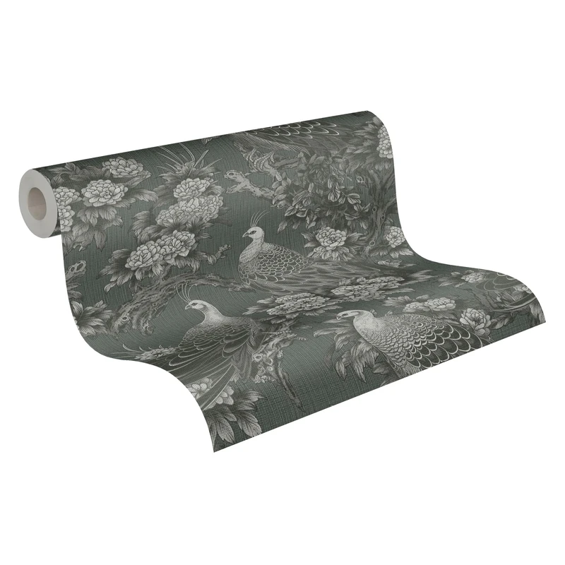 Livingwalls MICHALSKY 399821 Non-Woven Wallpaper Floral High-Quality Wallpaper with Animals in Grey, Black