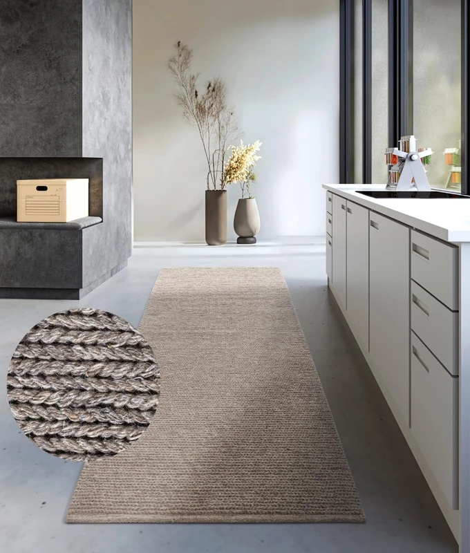 Villeroy & Boch Francois Wool Rug - Natural Living Room Rug - Hand Woven & Environmentally Friendly - Boho Rug Wool for Living Room, Bedroom, Dining Room, Hallway, Kitchen - Linen, 80 x 200 cm