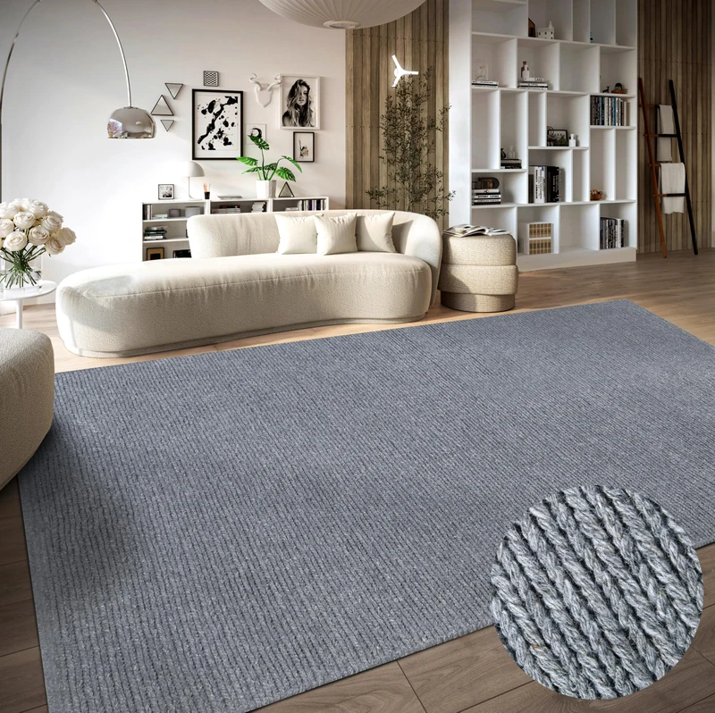 Villeroy & Boch Francois Wool Rug - Natural Living Room Rug - Hand Woven & Environmentally Friendly - Boho Rug Wool for Living Room, Bedroom, Dining Room, Hallway, Kitchen - Silver, 120 x 170 cm - Image 1