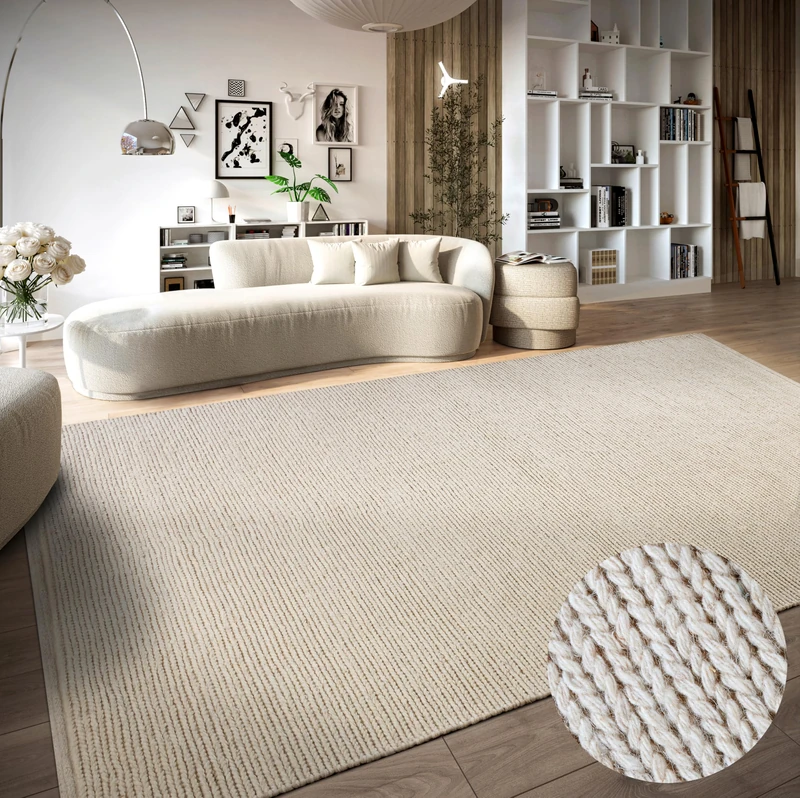 Villeroy & Boch Francois Wool Rug - Natural Living Room Rug - Hand Woven & Environmentally Friendly - Boho Rug Wool for Living Room, Bedroom, Dining Room, Hallway, Kitchen - Natural White, 120 x 170 - Image 1