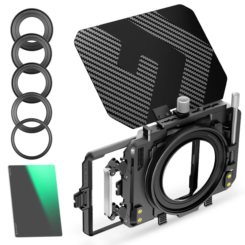 K&F CONCEPT Matte Box with ND8 Filter, Two 4 x5.65" Filter Trays, Camera Matte Box Compatible with 67mm/ 72mm/ 77mm/ 82mm/ 95mm Lenses