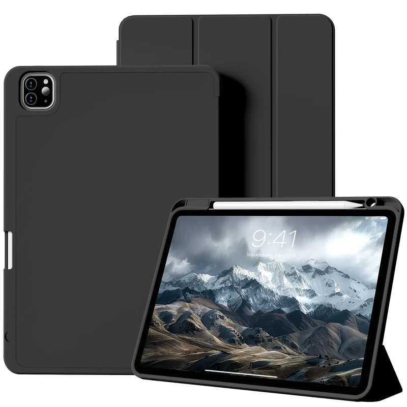 BQDIYOO for iPad Pro 11 inch Case (2024), Slim Trifold Stand Case, Supports Pencil Pro and Pencil (USB-C) Charging, Auto Wake/Sleep, Black
