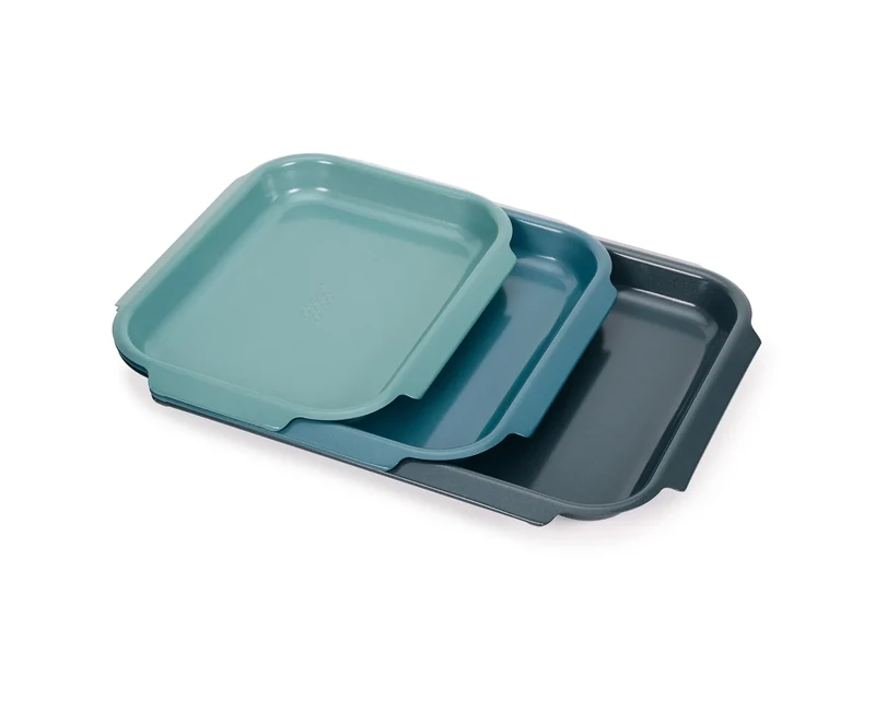 Joseph Joseph Nest™ Bake 3-Piece Non-Stick Baking Tray Set, Carbon Steel, Easy-Pull Handles, Stackable, Space-Saving Design, 10-Year Guarantee
