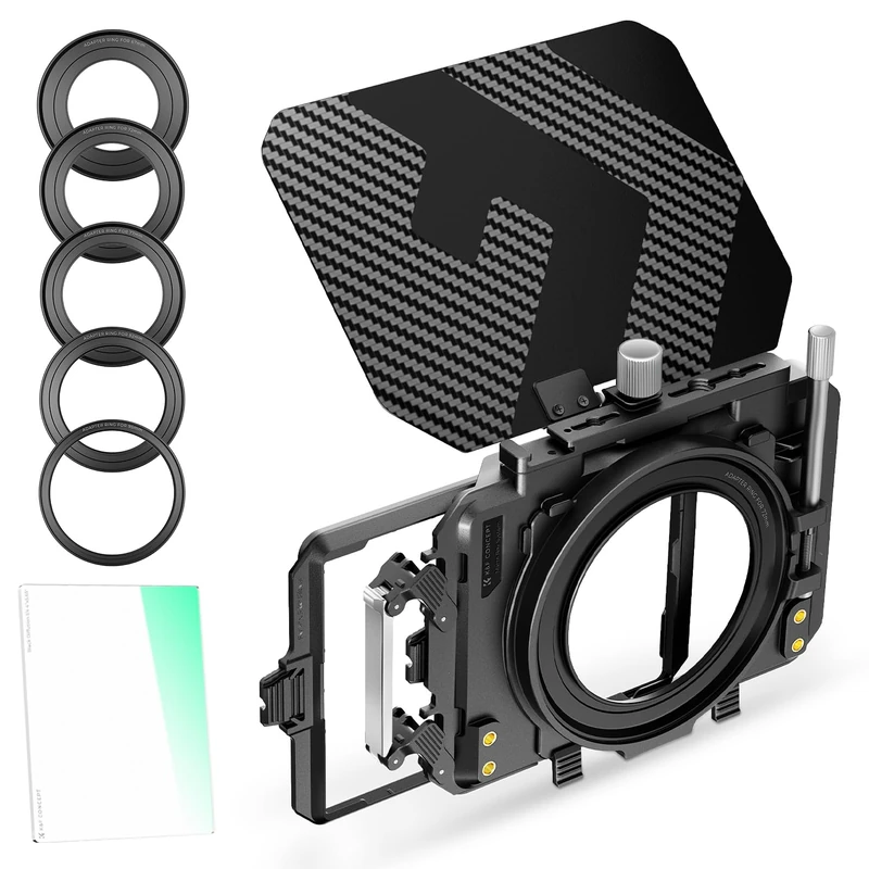 K&F CONCEPT Matte Box with Black Diffusion 1/4 Filter, Camera Matte Box with Carbon Fibre Top Flap Compatible with 67mm/ 72mm/ 77mm/ 82mm/ 95mm Lenses for 4 x 5.65 Square & Circular Filter