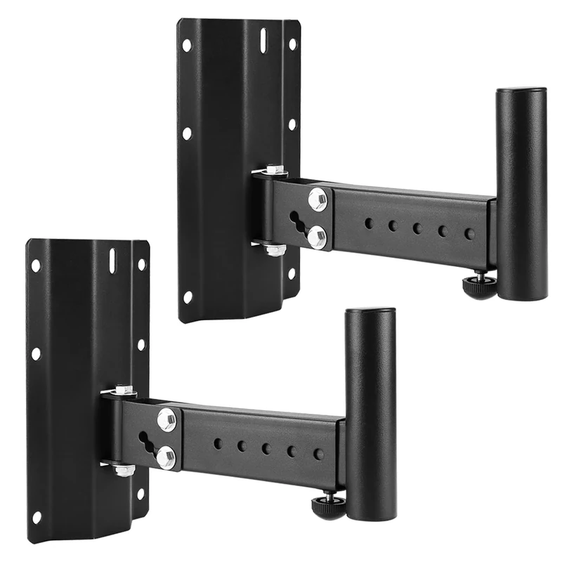 QWORK® 2 Heavy-Duty Speaker Brackets, Wall Mount, DJ & PA Speaker Bracket, Telescopic Length, Angle Adjustable, 35kg Load Capacity