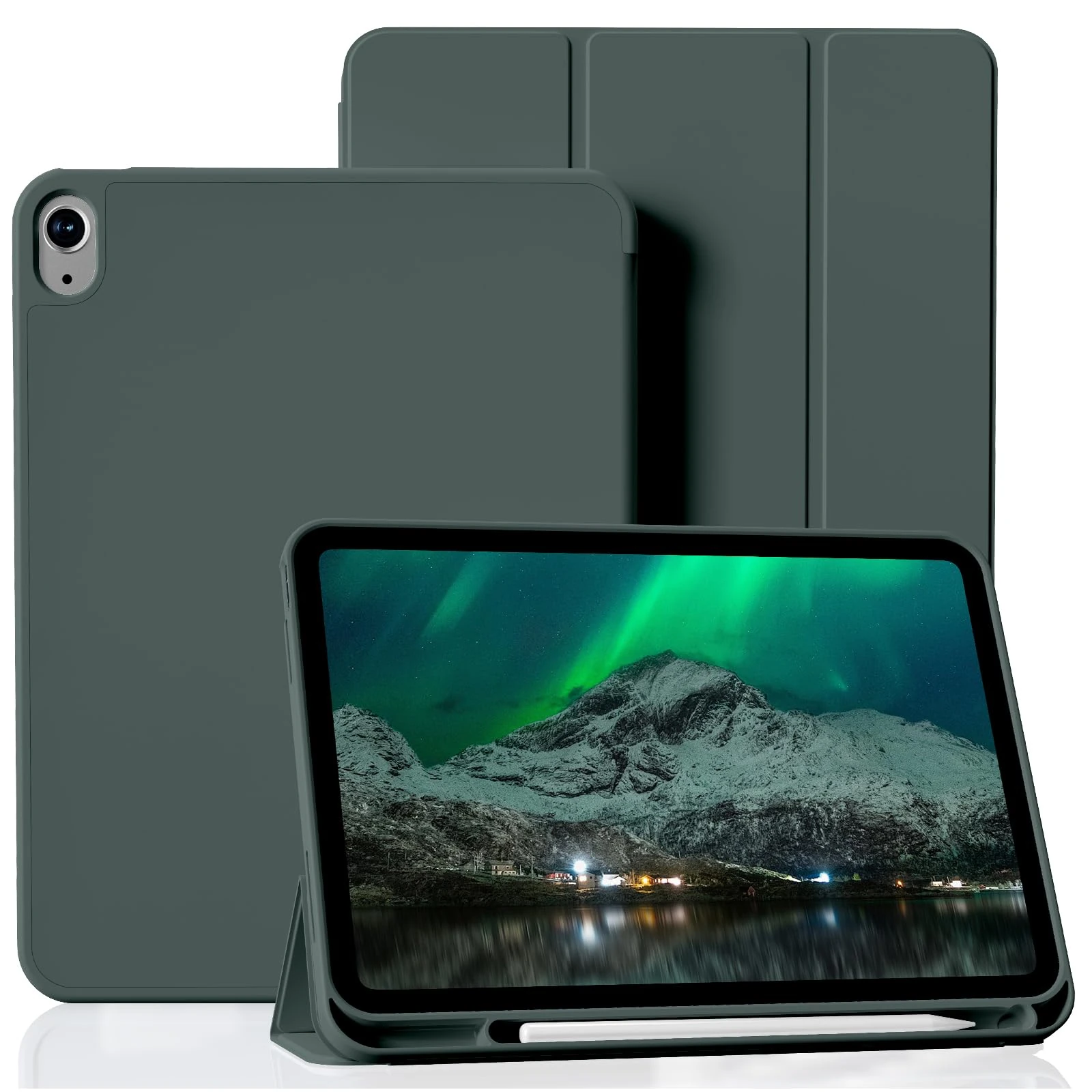 BQDIYOO Case for iPad (A16) 11th Generation 11 Inch 2025, iPad 10th Generation Case with Pen Holder 2022, Soft Silicone Protective Cover for 10.9 inch, Auto Sleep/Wake, Two Folding Angles, Dark Green