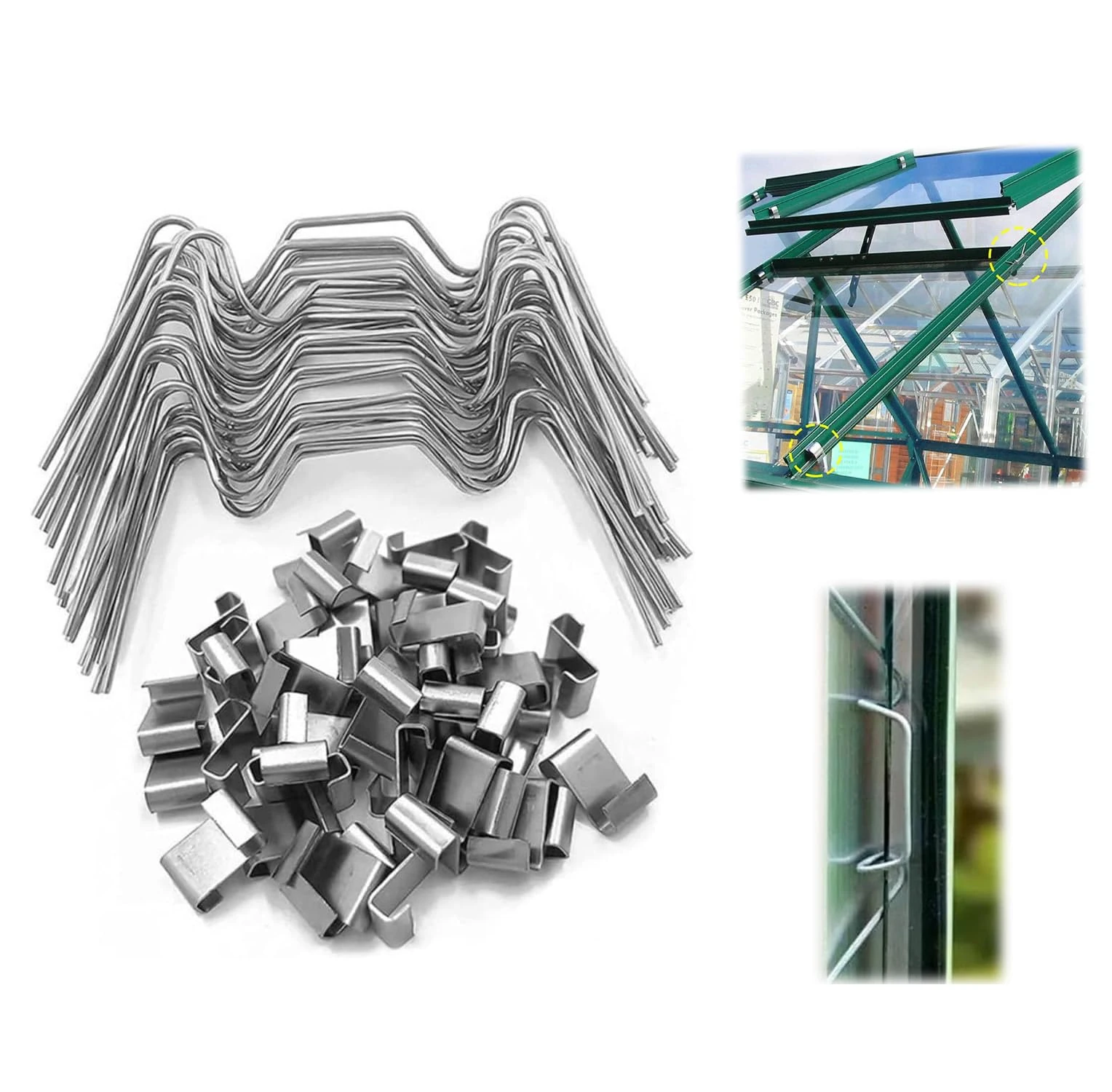 50 pc Stainless Steel Greenhouse Glass Clips - Durable and Easy to Install (25 W Glazing Clips & 25 Z Overlap Clips)