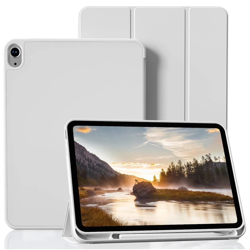 BQDIYOO Case for iPad (A16) 11th Generation 11 Inch 2025, iPad 10th Generation Case with Pen Holder 2022, Soft Silicone Protective Cover for 10.9 inch, Auto Sleep/Wake, Two Folding Angles, Grey