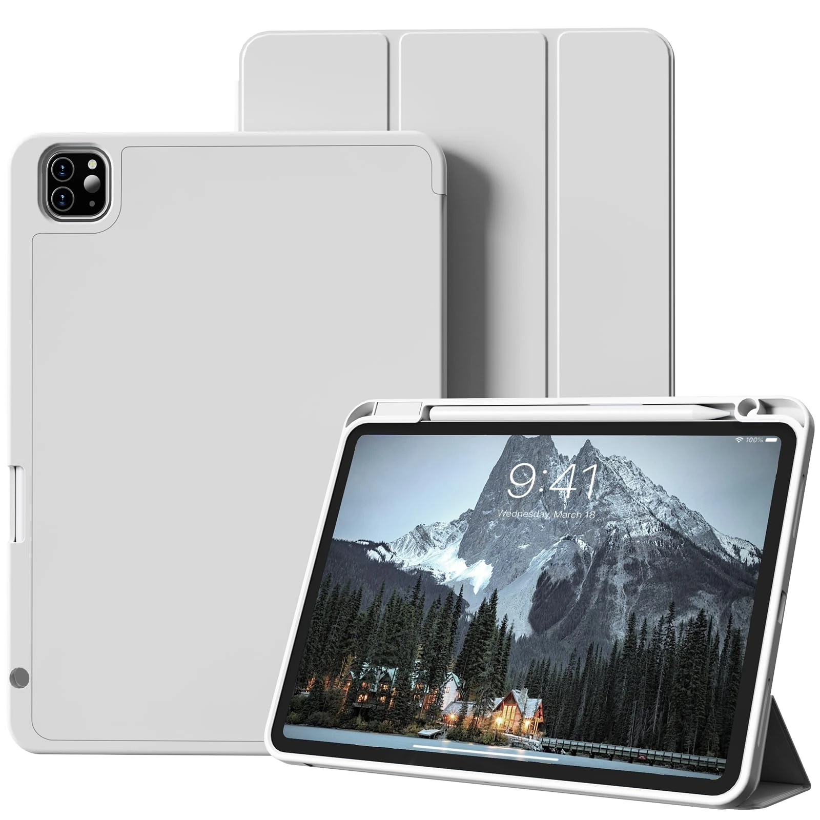 BQDIYOO for iPad Pro 11 inch Case (2024), with Pencil Holder, Slim Trifold Stand Case, iPad Pro 11 inch M4 case, Supports Pencil Pro and Pencil (USB-C) Charging, Auto Wake/Sleep, Grey