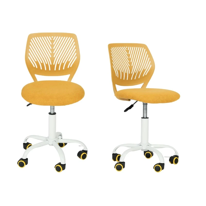 FurnitureR Office Desk Chair Fabric Seat Ergonomic Study without Armrest, Adjustable Height for Twins Boys Girls, Home office,Studyroom, Gaming Room,Yellow,2pcs
