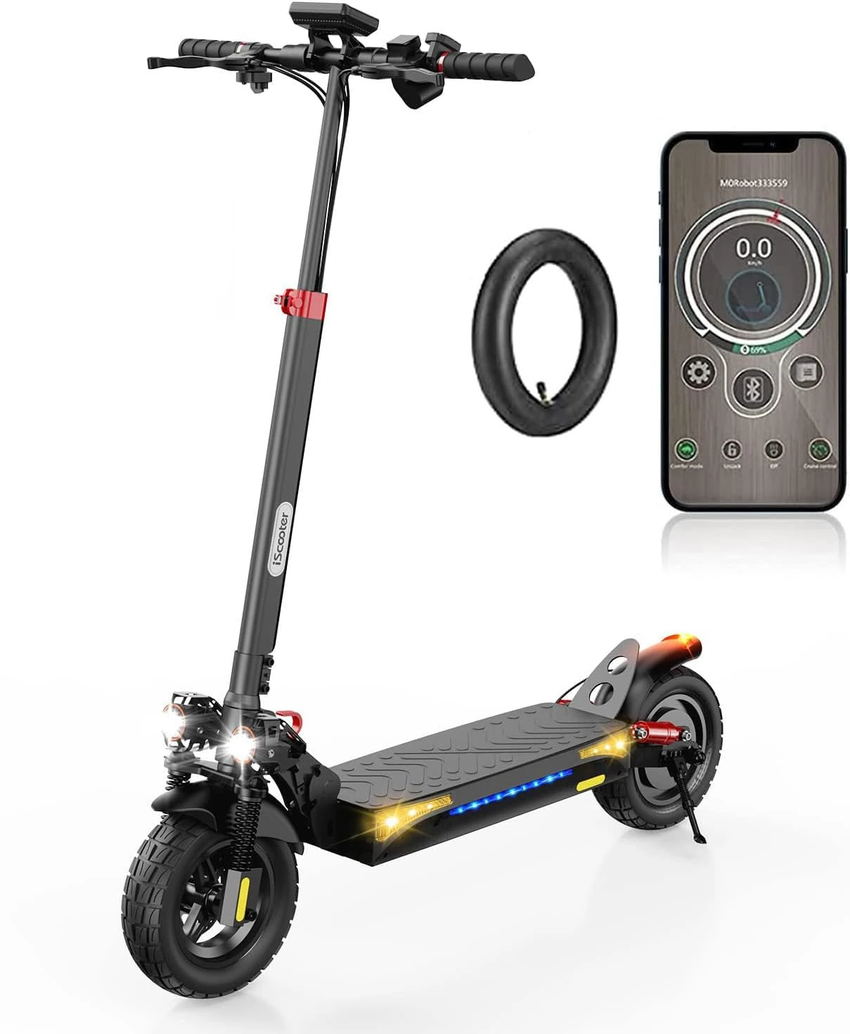 iScooter Electric Scooter, iX4 Electric Scooters Adult 10 Inches Off-road Honeycomb Tires, 45 km Long Range, 48V 15Ah Fast E-Scooter, 3 Speed Modes with APP Control, Dual Shock Suspension