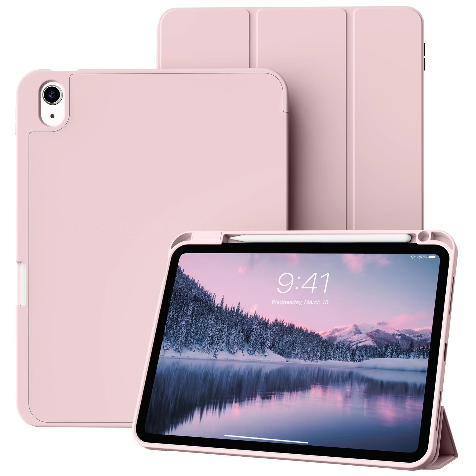 BQDIYOO Case for iPad Air 11 inch M3 2025 / M2 (2024), iPad Air 5th / 4th Generation (2022/2020) 10.9" with Pencil Holder, Auto Sleep/Wake, Pink
