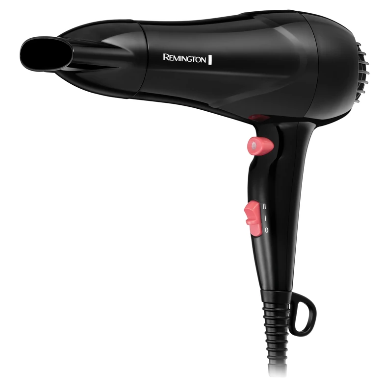 Remington Fast Dry Hair Dryer [Powerful 1900W Performance] (Ionic & Ceramic Technology, Cool Shot, Lightweight & Compact Design) Black/Pink D2000