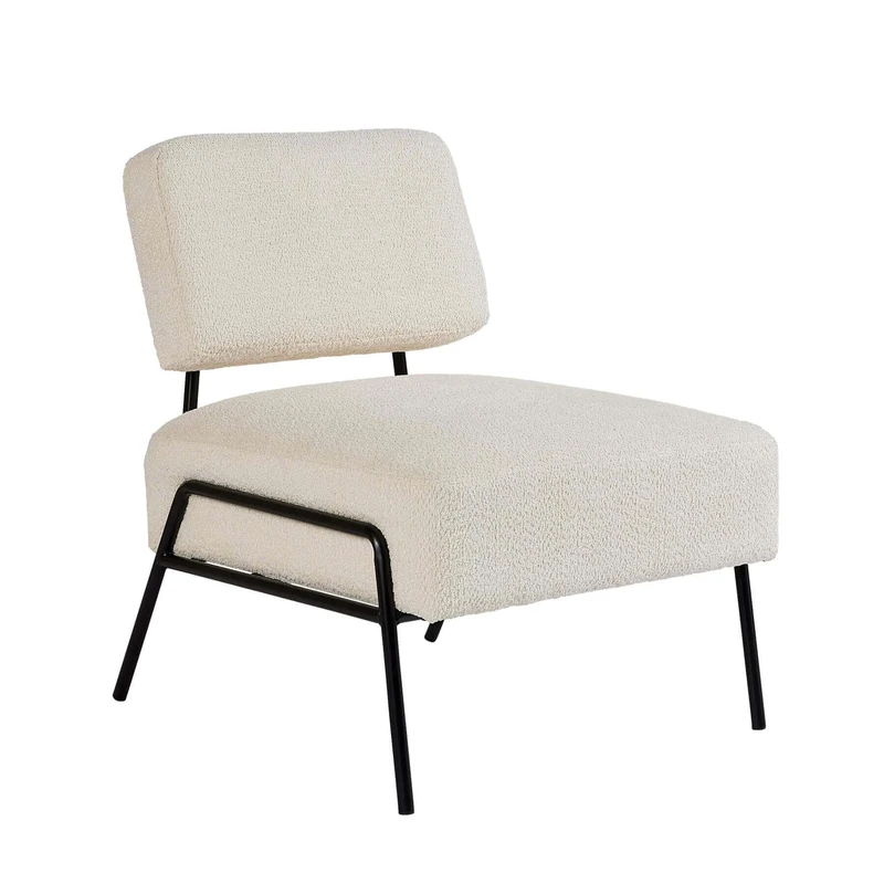 Home Source Boucle Accent Chair, Black Metal Legs, Cream