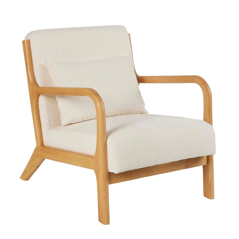 Home Source Wooden Statement Armchair, Boucle Teddy Fur, Cream