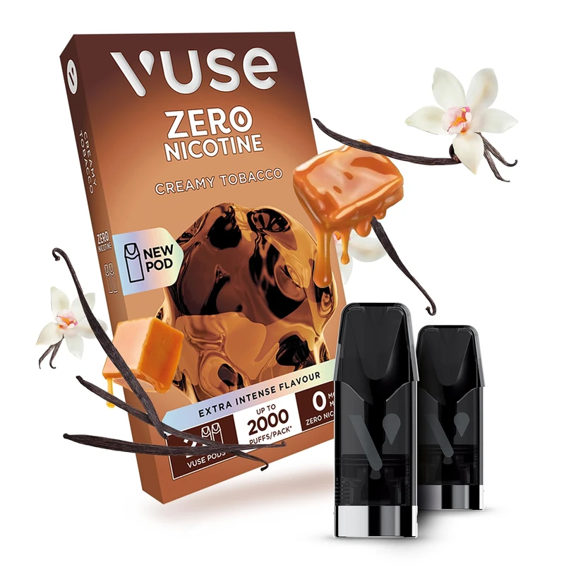 VUSE Creamy Tobacco Extra Intense Flavour Pods, Pack of 2, 2ml, Puff Activated, up to 2000* Puffs per Pack, Compatible with Vuse Pro and GO RELOAD Devices, 0mg Strength, Nicotine-Free Vaping**