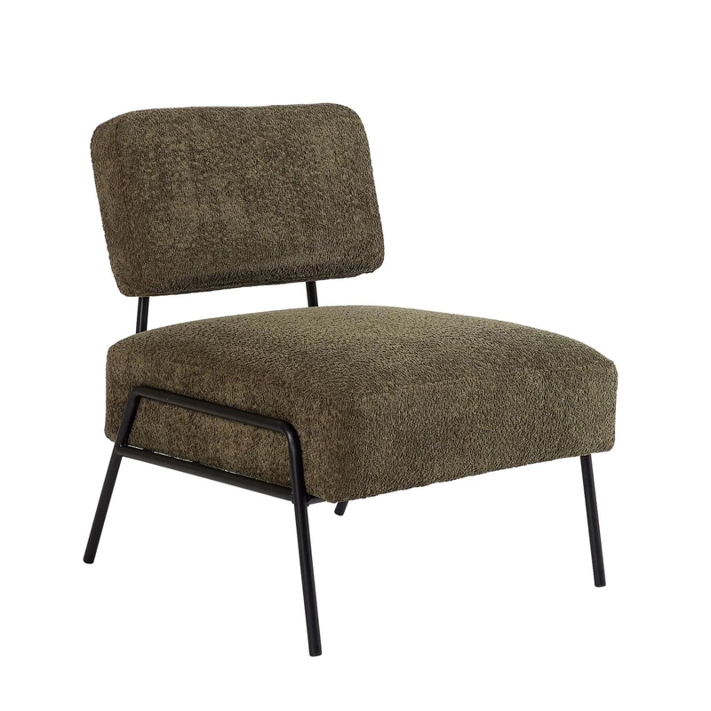 Home Source Boucle Accent Chair, Black Metal Legs, Olive