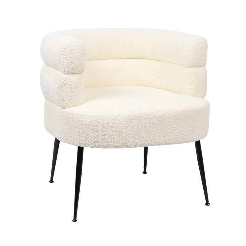 Home Source Barrel Accent Chair, Boucle Teddy Fabric, Cream