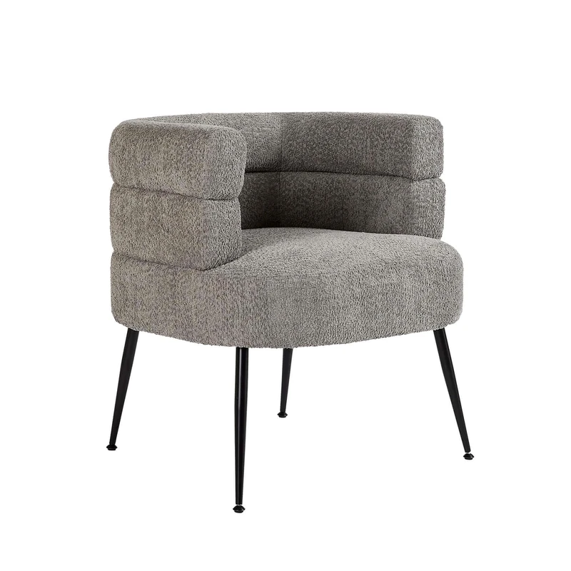Home Source Barrel Accent Chair, Boucle Teddy Fabric, Grey