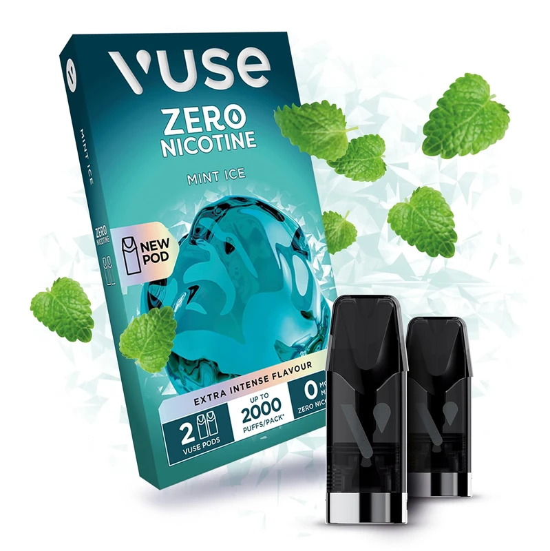 VUSE Mint Ice Extra Intense Flavour Pods, Pack of 2, 2ml, Puff Activated, up to 2000* Puffs per Pack, Compatible with Vuse Pro and GO RELOAD Devices, 0mg Strength, Nicotine-Free Vaping**