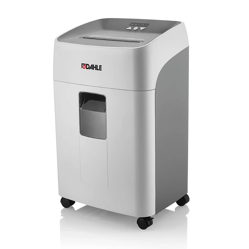 Dahle 404 Deskside, high-capacity P-4 shredder, powerful engine for up to 21 sheets, extended runtimes, pull-out bin, oil-free for home and office use