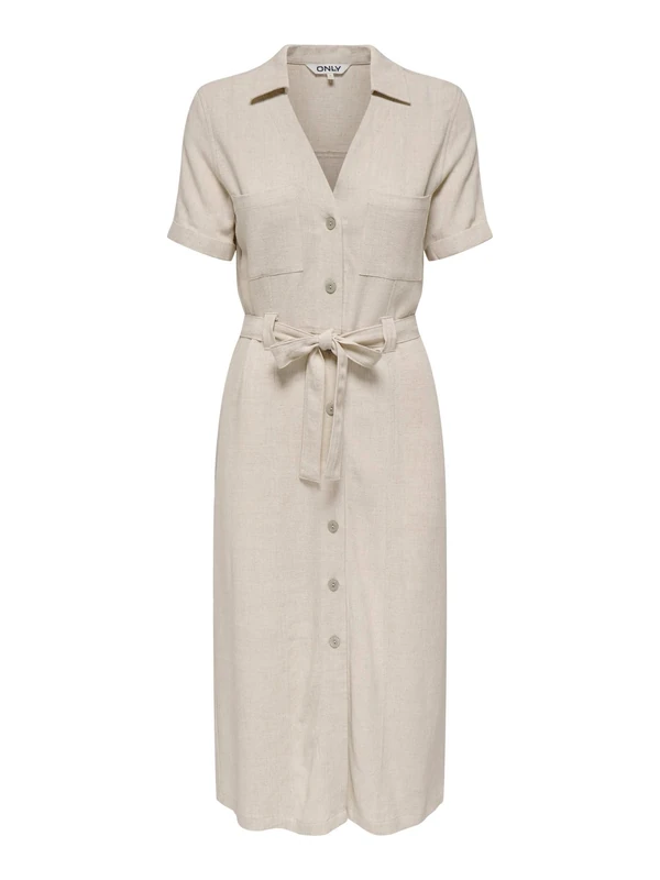 ONLY Women's Onlsiesta SS Linen Bl Shirt Dress PNT, Moonbeam, XL