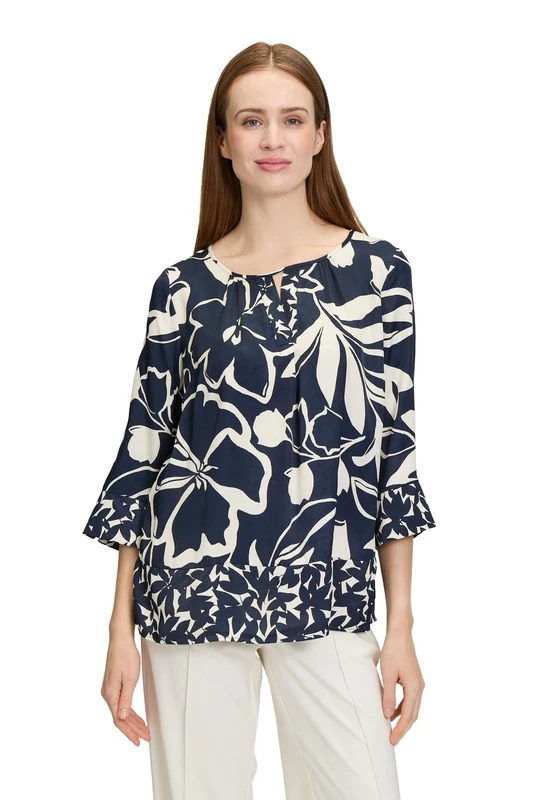 Betty Barclay Women's Slip On Blouse with Pattern, Dark Blue/White, 16
