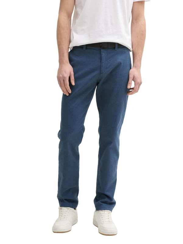 TOM TAILOR Men's Slim Fit Chino Trousers Made of Stretch Pique with Belt, 37141 - Stormy Blue Navy Zig Zag, 31 W/36 L